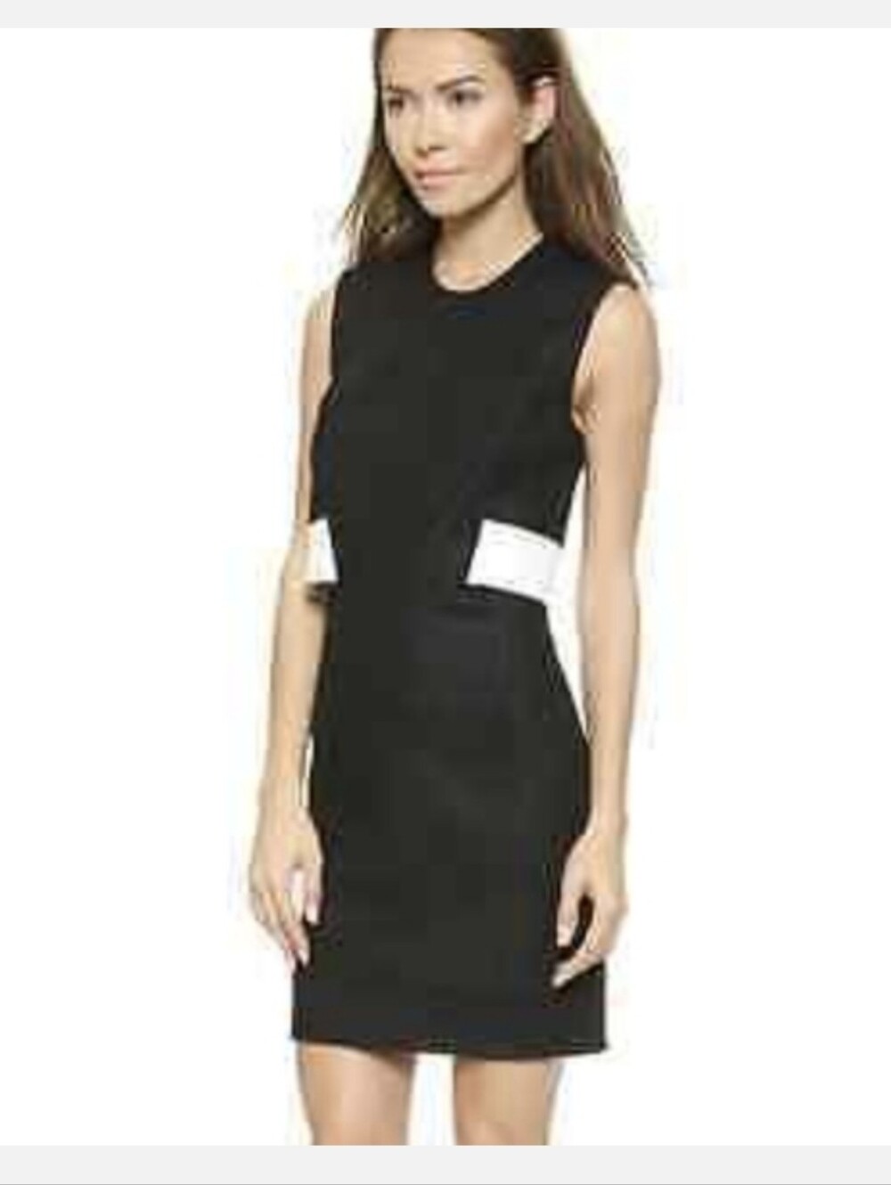 Helmut Lang Flex Suiting White Leather Trim Cut Out Waist Dress